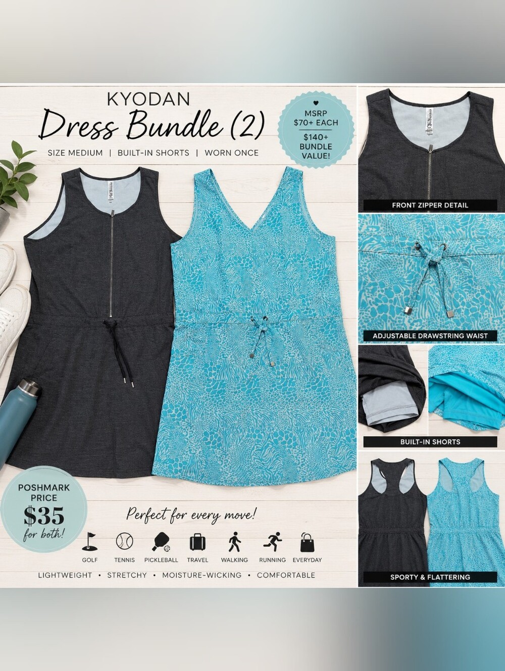 ✨Kyodan Dress Bundle (2) | Size Medium | Built-In Shorts | Worn Once